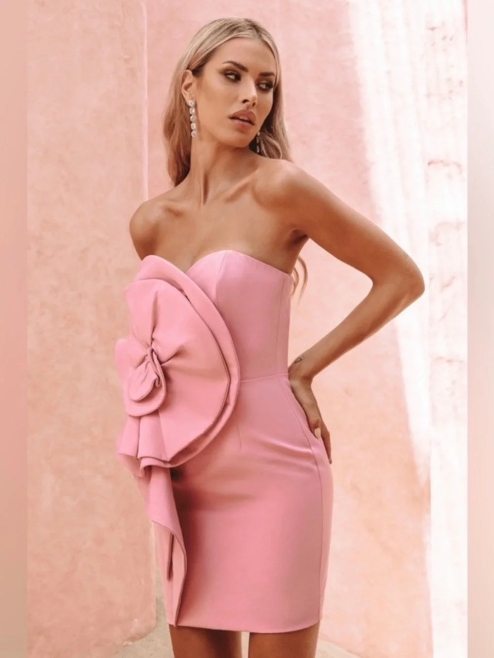 Lavish Alice Strapless Pink Rosette Mini Dress - Picture 3 of 6